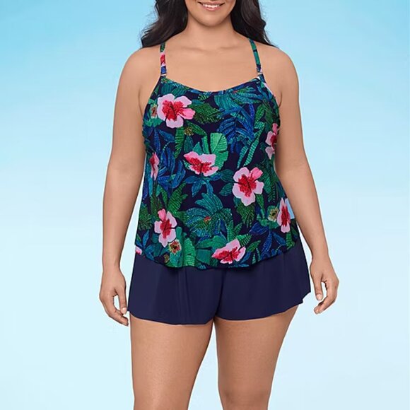 Swimsuit 24W Shorts Romper One Piece Bathing Suit Plus Size Tummy Shaper Floral